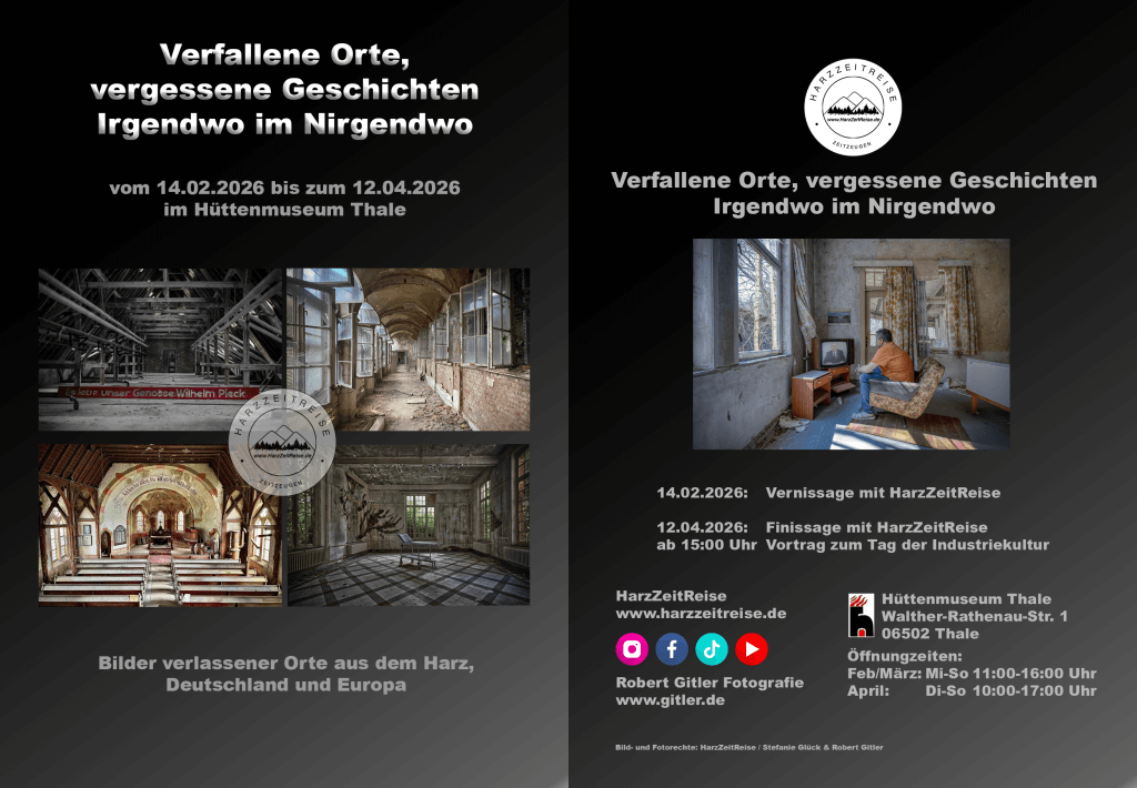 Flyer zur Ausstellung von HarzZeitReise im Hüttenmuseum Thale